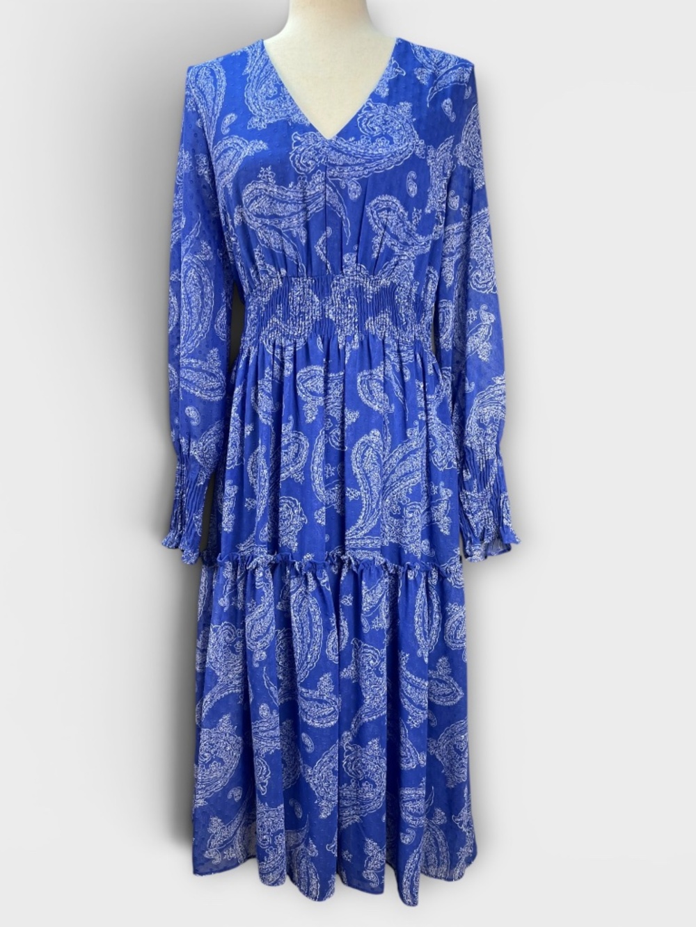 Taylor Smocked Maxi Dress Blue Paisley 10 Cottagecore Wedding Feminine Prairie